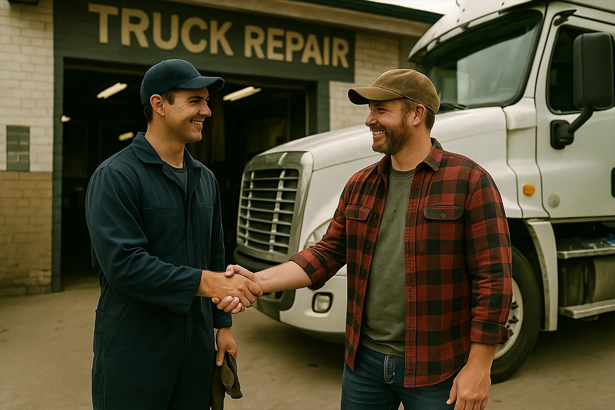 satisfied fleet operator at Coppertop Truck Repair after brake service